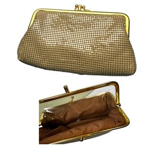 Bueno Vintage 80s Metal Mesh KissLock Clutch Bag 3 Section Makeup Formal Neutral